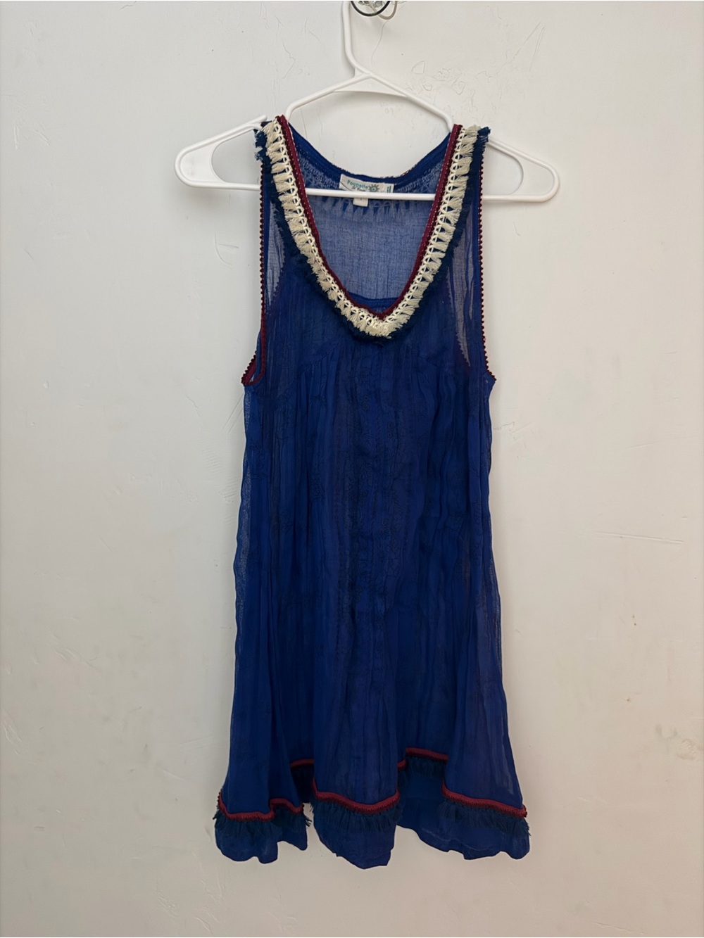 Poupette St. Barth blue sheer mini dress with red and white trim